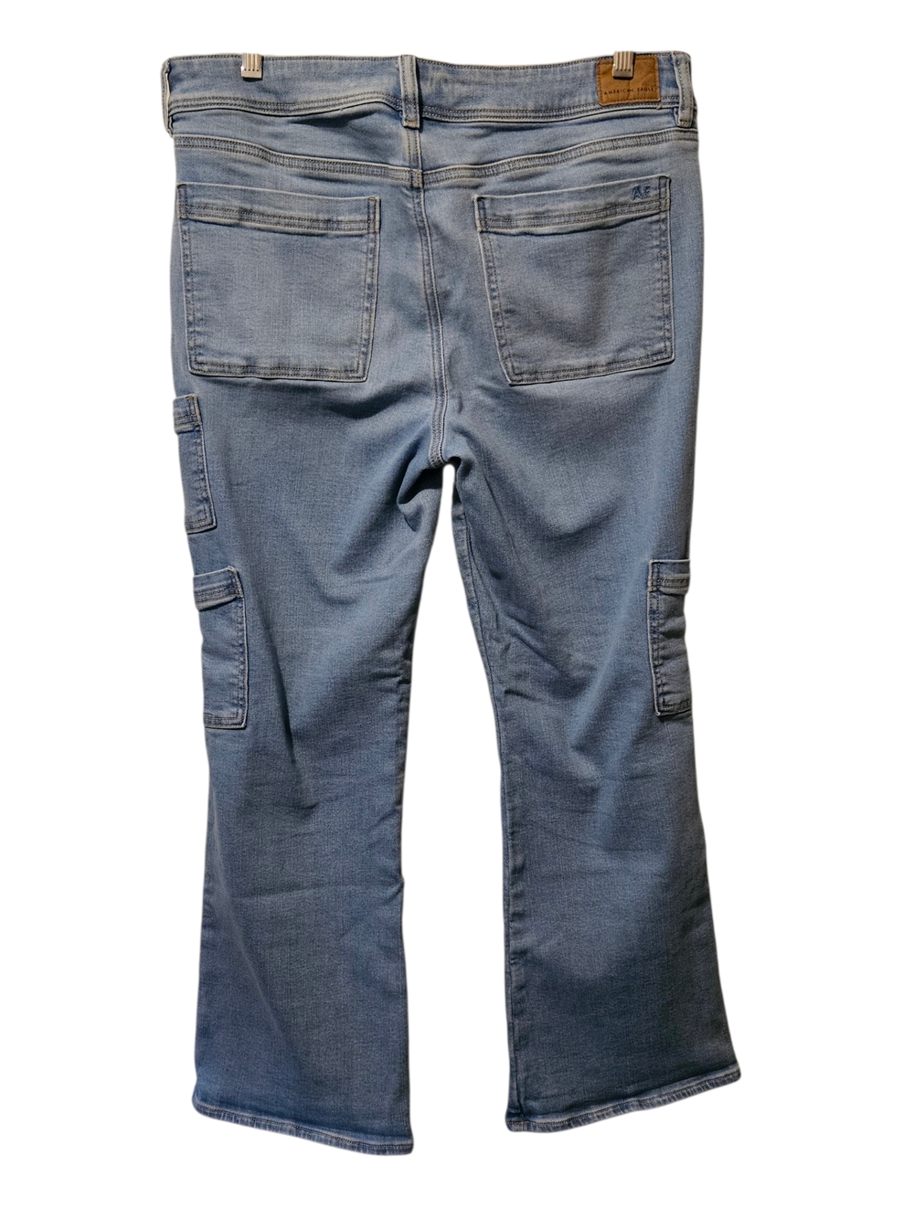 American Eagle Outfitters Light Blue Flare Cargo Jeans Kick Boot Size 12 X-Short - Picture 2 of 8